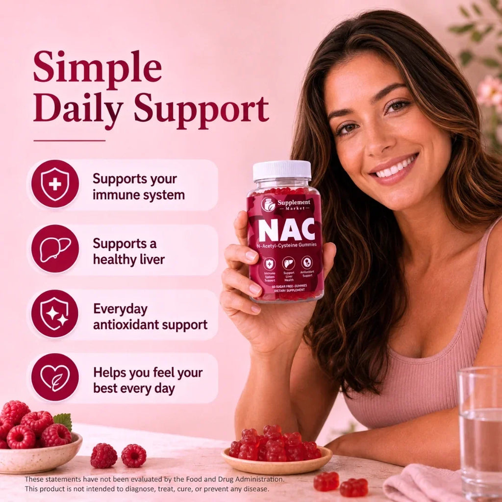NAC 1000mg-gummies — antioxidantstöd samt stöd för lever och andningsvägar
