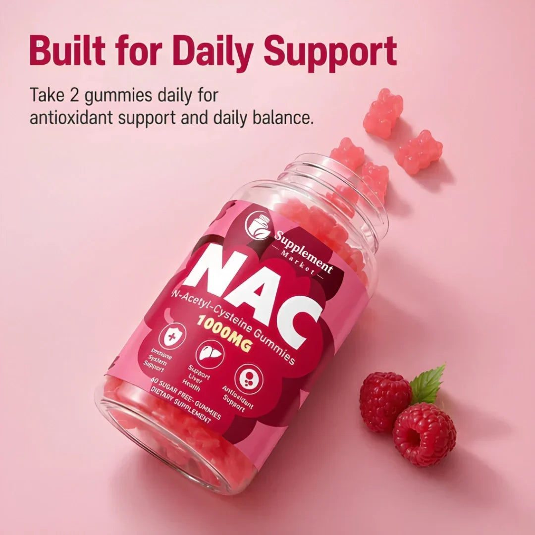 NAC 1000mg-gummies — antioxidantstöd samt stöd för lever och andningsvägar