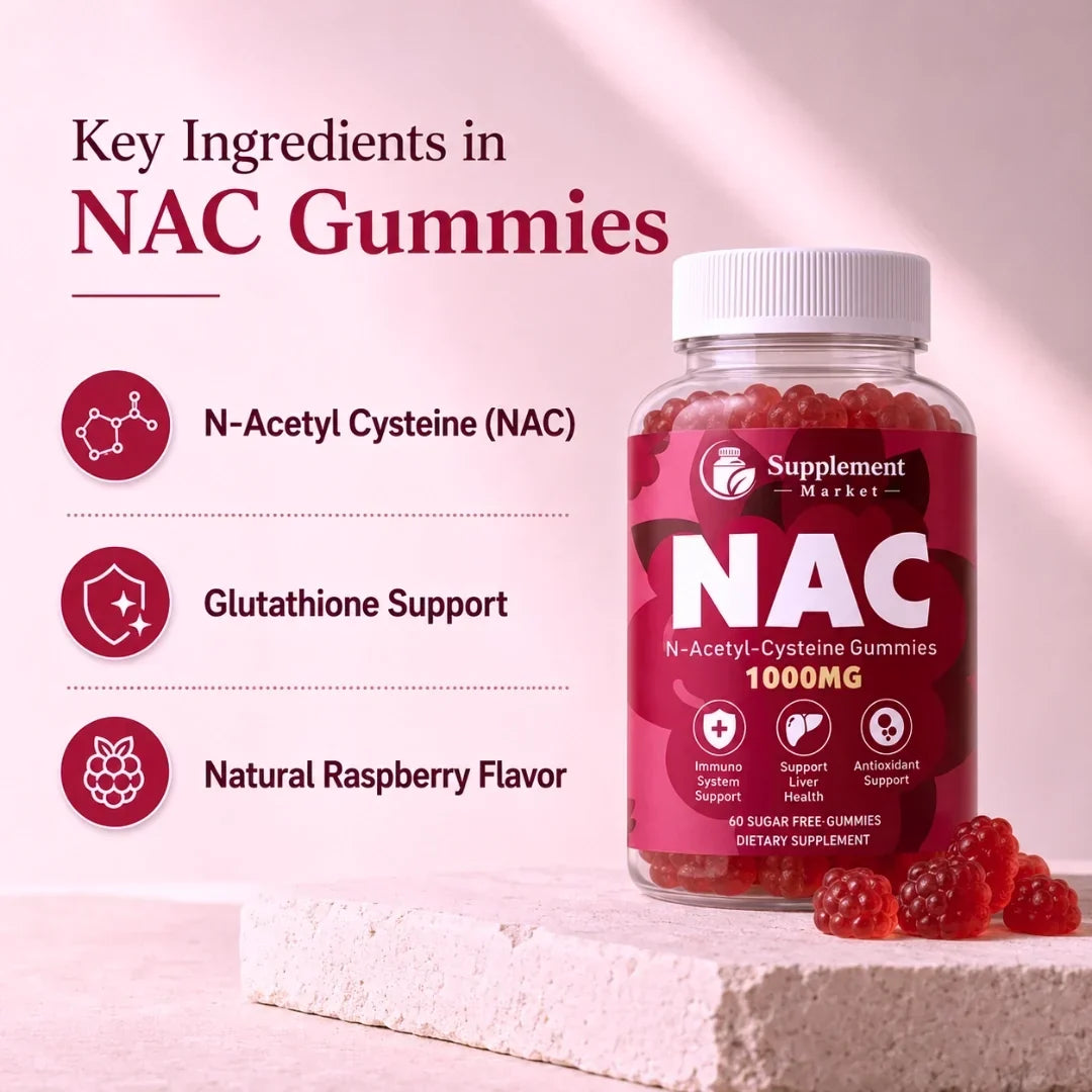 NAC 1000mg-gummies — antioxidantstöd samt stöd för lever och andningsvägar