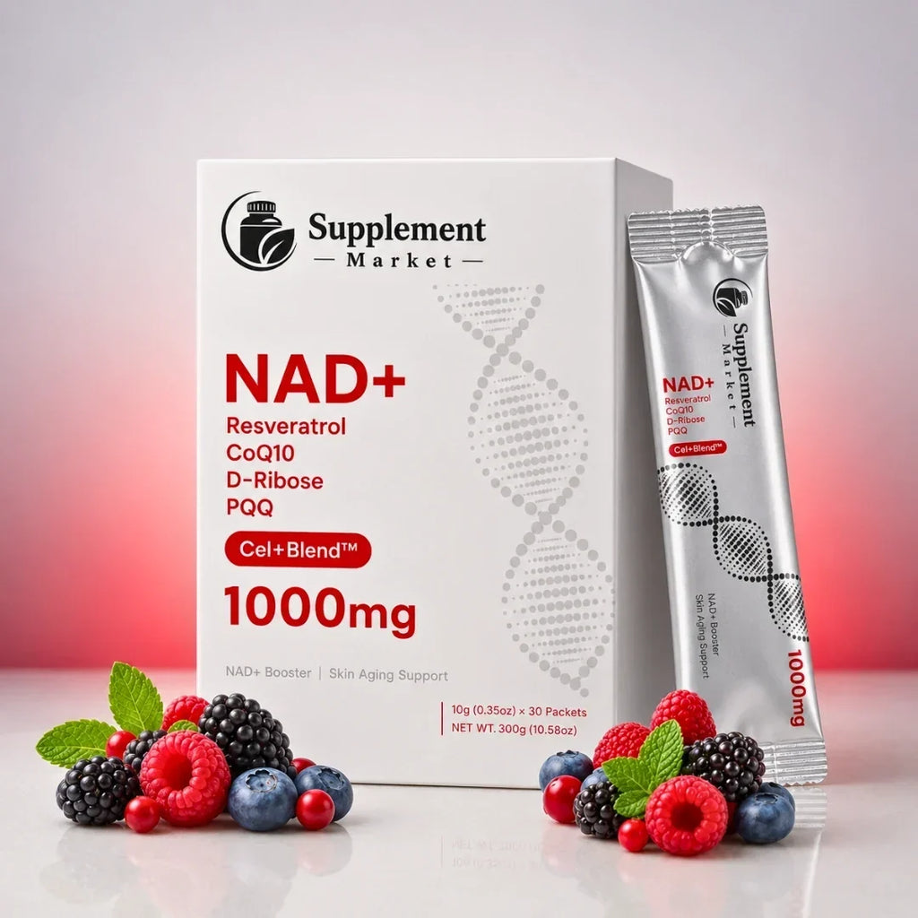 Mistura para bebida de NAD+ com frutos vermelhos para um envelhecimento saudável e energia celular
