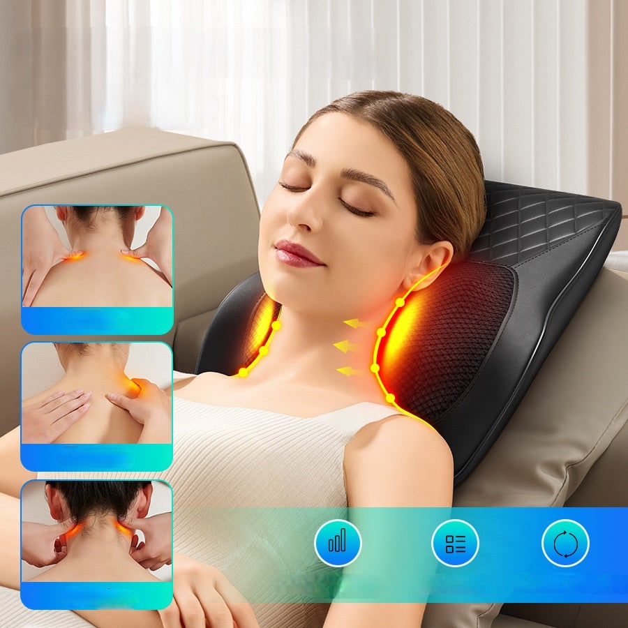 Professzionális nyakmasszírozó párna - forgó shiatsu masszázsfejekkel és infravörös hővel