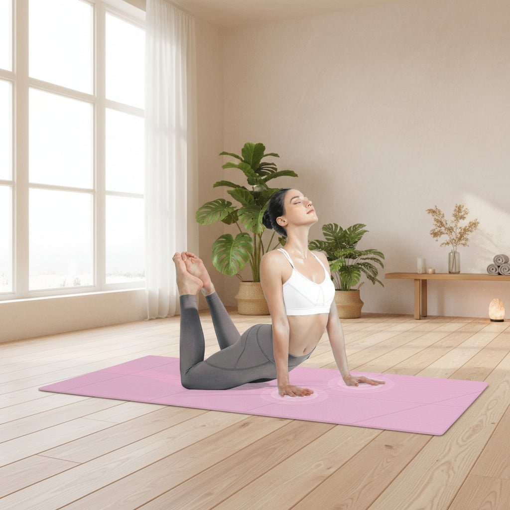 4mm Foldable Yoga Mat, Lightweight Eva Foam - Non-Slip, Pilates Grid Lines, Portable