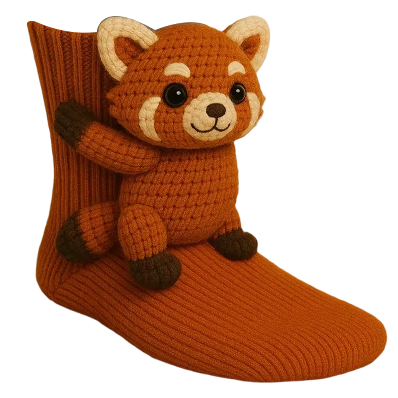 Animal Character Socks Plush 3D Crew Length Ribbed Knit Novelty