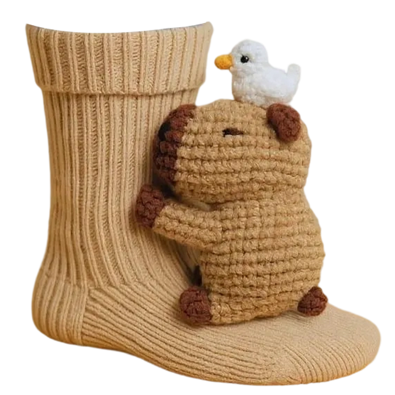 Animal Character Socks Plush 3D Crew Length Ribbed Knit Novelty