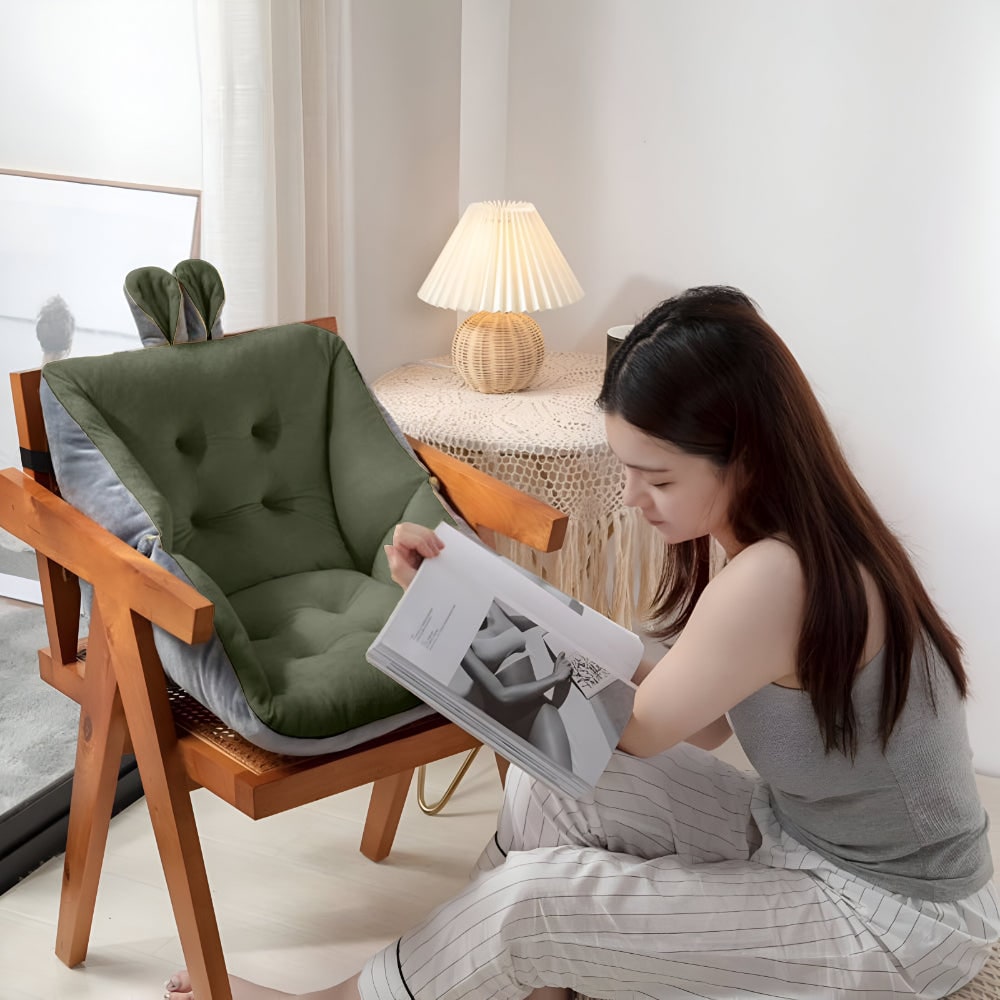 Tufted Plush Velvet Office Chair Cushion, Integrated Backrest, Thick Padding