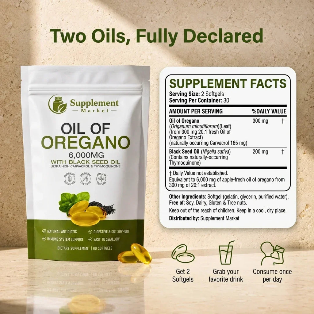 Perle di olio di origano e olio di cumino nero — supporto immunitario