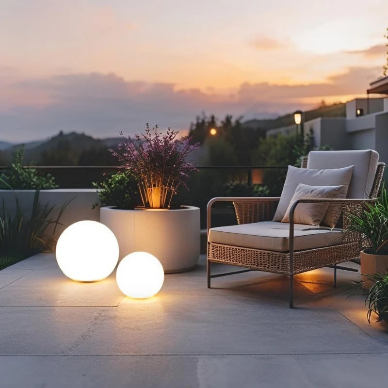 Draagbare draadloze lamp met matte globe, weerbestendig, warmwitte gloed