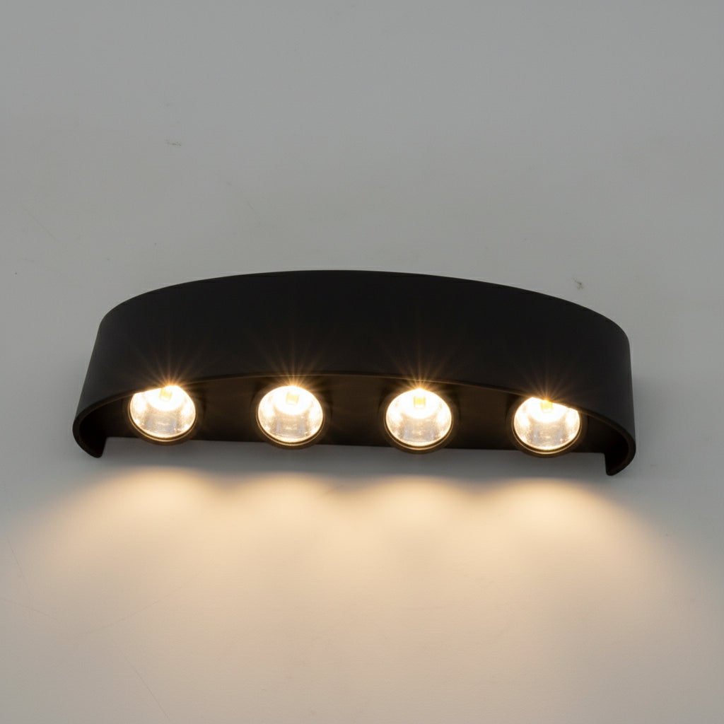 Modern Curved Outdoor Sconce — Waterproof LED, Dual Beam Uplight Downlight