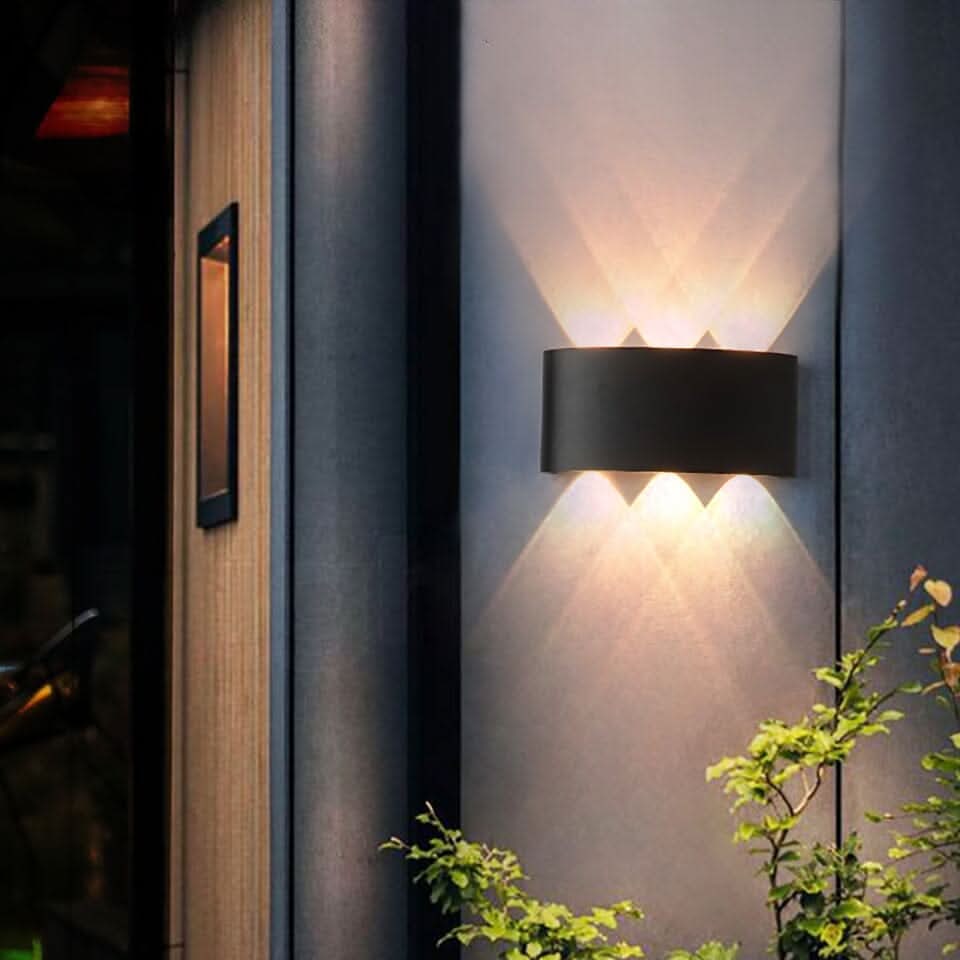 Modern Curved Outdoor Sconce — Waterproof LED, Dual Beam Uplight Downlight