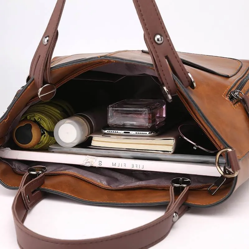 Stylish Leather Tote Bag Featuring Functional Front Pockets | ribuella