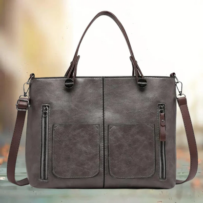 Stylish Leather Tote Bag Featuring Functional Front Pockets | ribuella