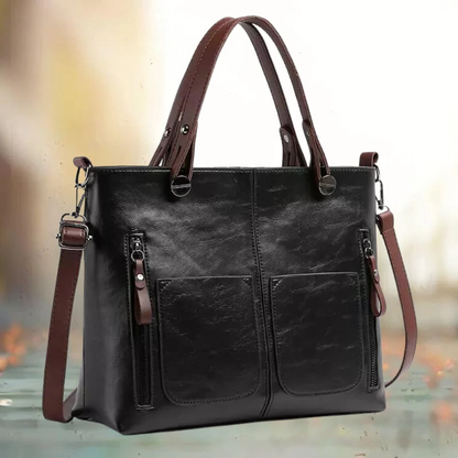 Stylish Leather Tote Bag Featuring Functional Front Pockets | ribuella