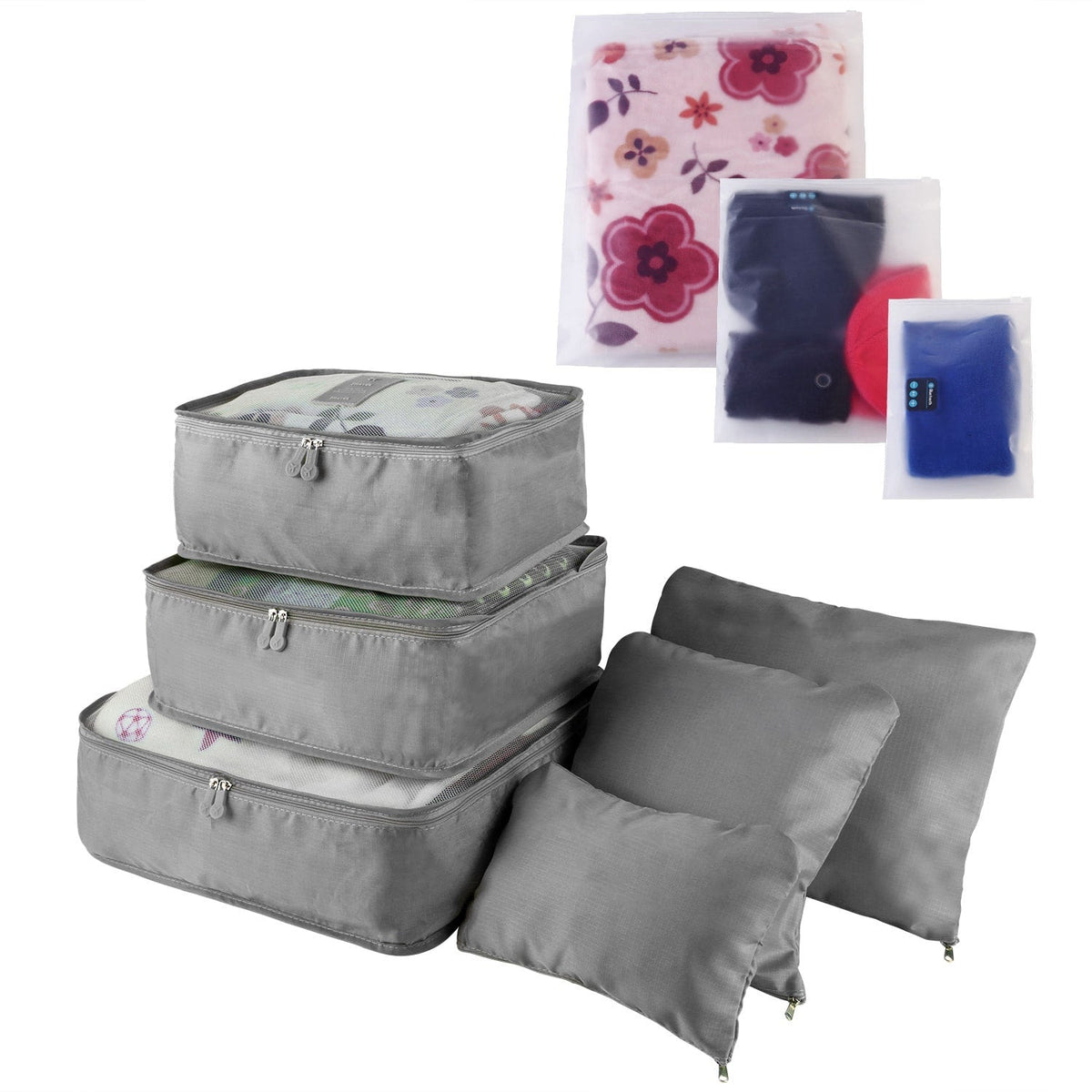 Ensemble de 6 cubes de rangement et sacs de compression : tailles graduées, pochettes compartimentées