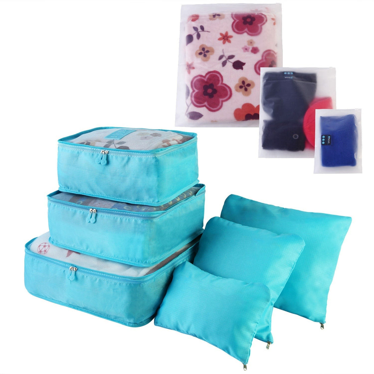 Ensemble de 6 cubes de rangement et sacs de compression : tailles graduées, pochettes compartimentées