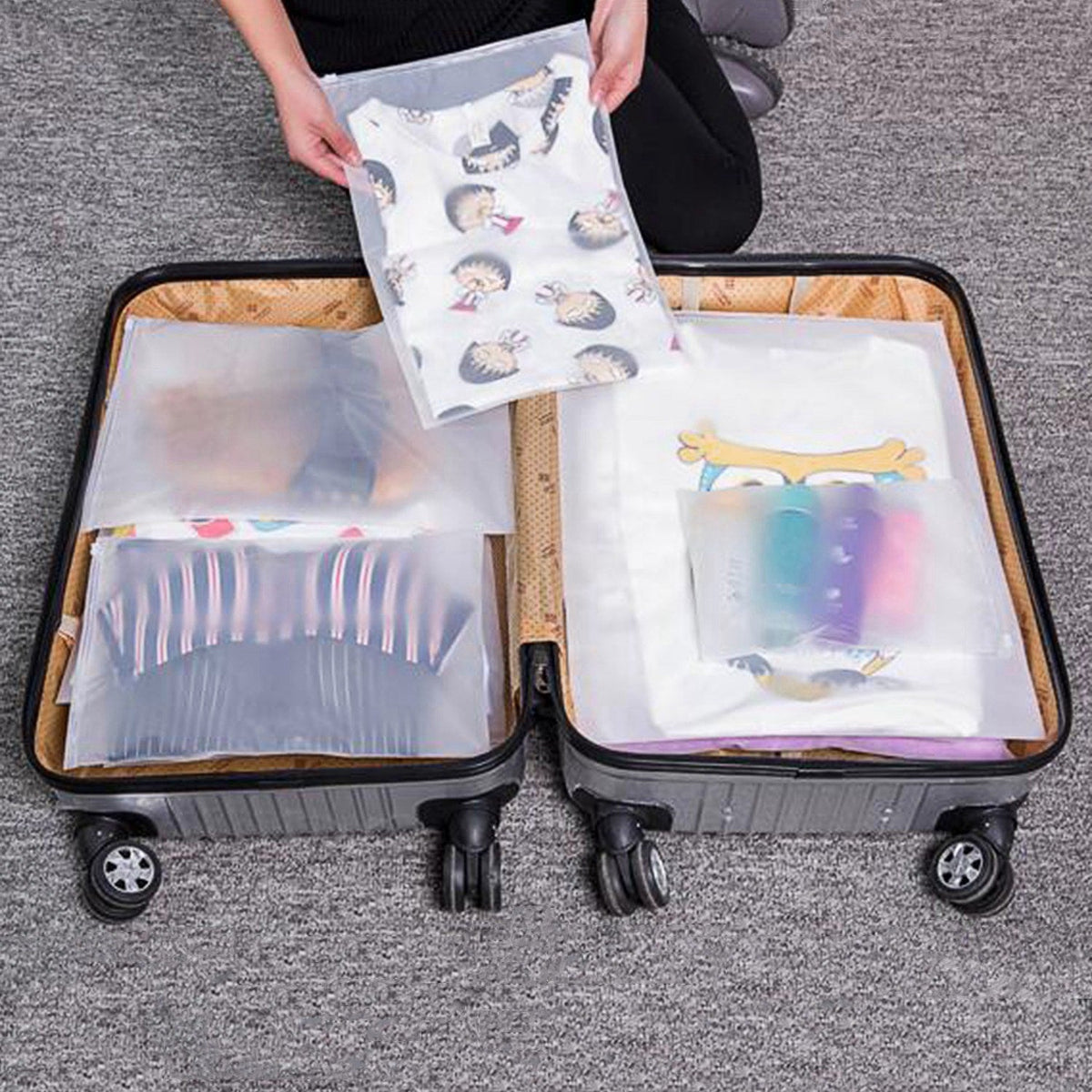 Set van 6 packing cubes en compressiezakken: oplopende maten, zakken met meerdere compartimenten