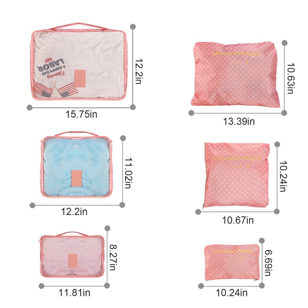 Set van 6 packing cubes en compressiezakken: oplopende maten, zakken met meerdere compartimenten