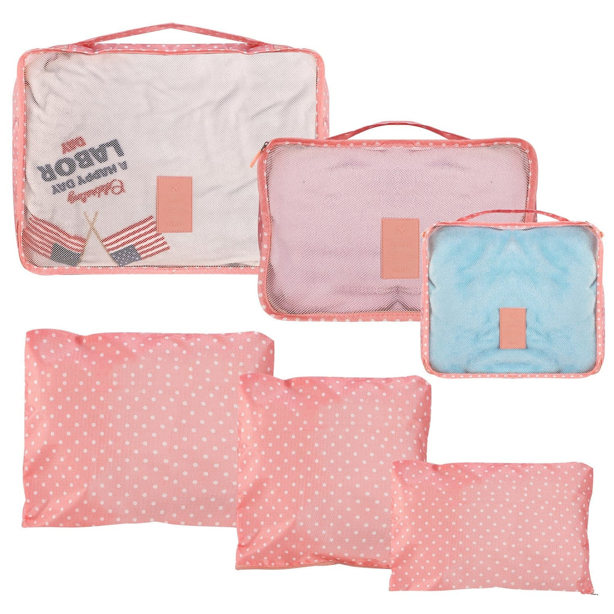Set van 6 packing cubes en compressiezakken: oplopende maten, zakken met meerdere compartimenten