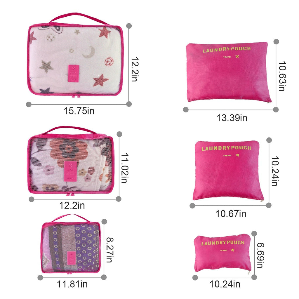 Set van 6 packing cubes en compressiezakken: oplopende maten, zakken met meerdere compartimenten
