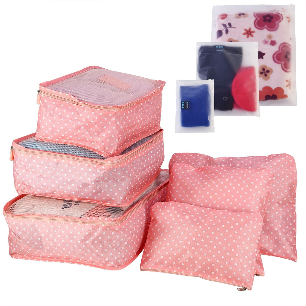 Set van 6 packing cubes en compressiezakken: oplopende maten, zakken met meerdere compartimenten