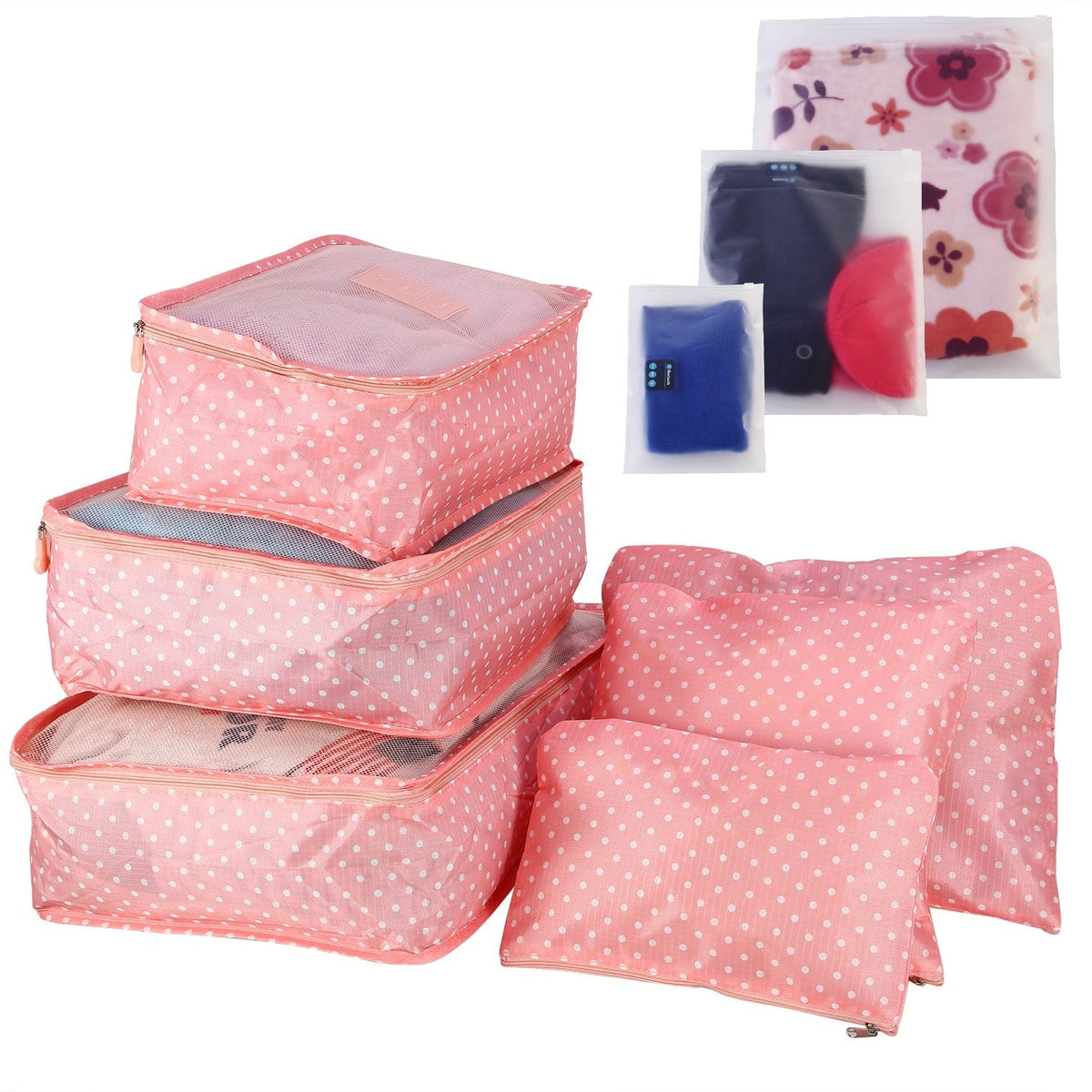 Ensemble de 6 cubes de rangement et sacs de compression : tailles graduées, pochettes compartimentées
