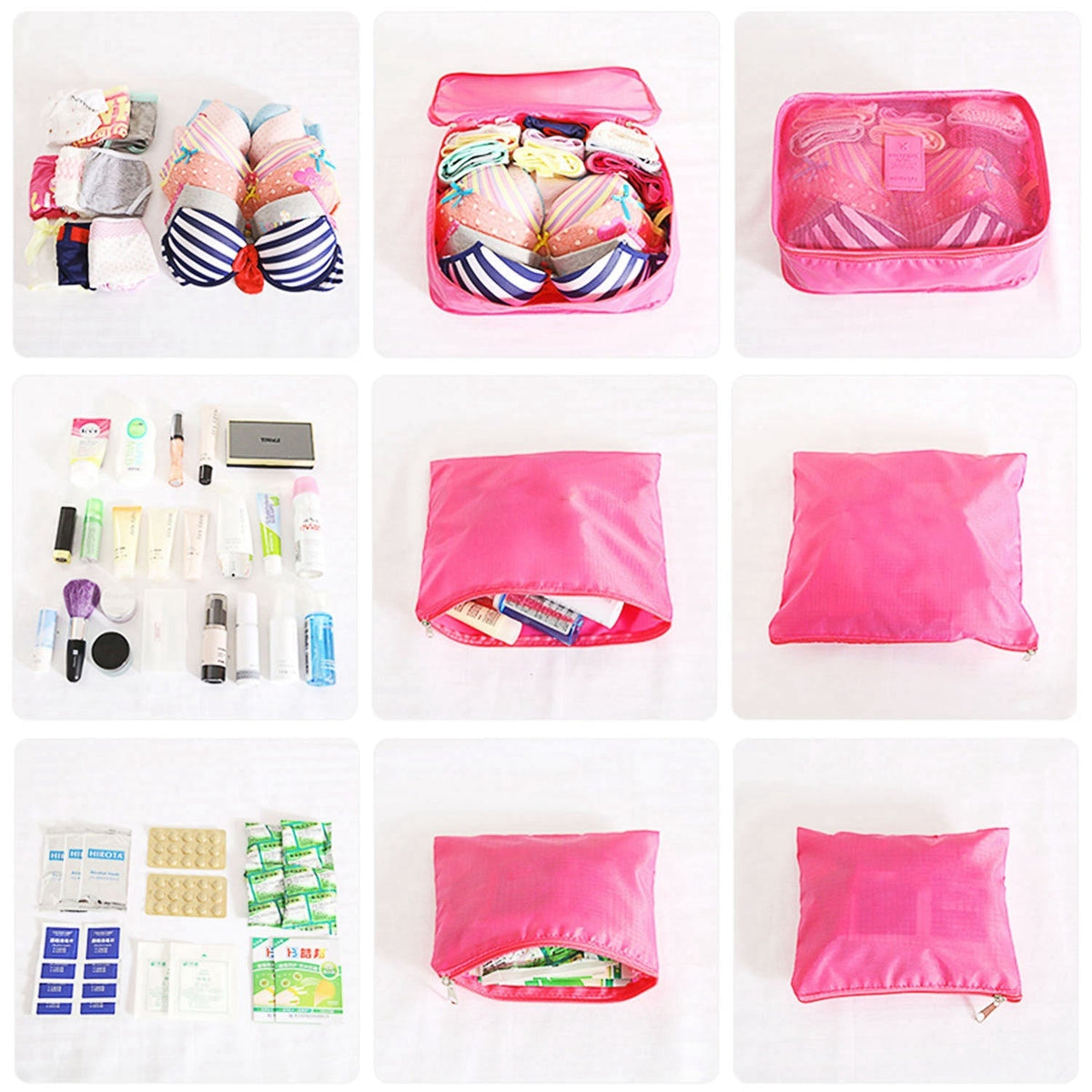 Ensemble de 6 cubes de rangement et sacs de compression : tailles graduées, pochettes compartimentées