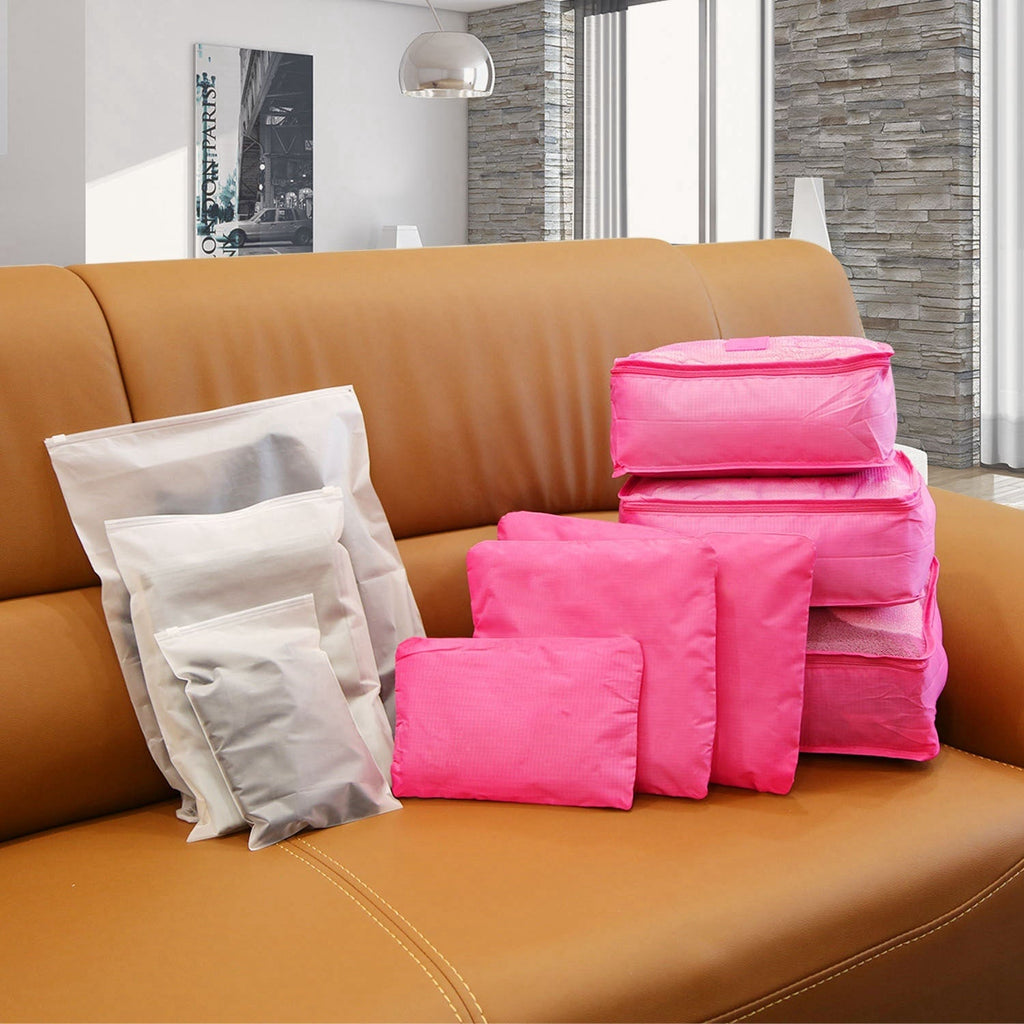 Set van 6 packing cubes en compressiezakken: oplopende maten, zakken met meerdere compartimenten