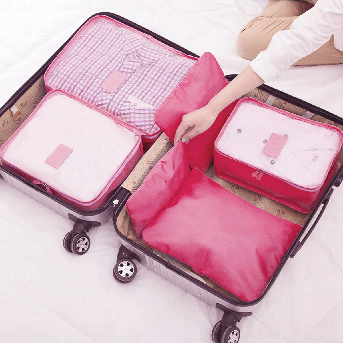 Ensemble de 6 cubes de rangement et sacs de compression : tailles graduées, pochettes compartimentées