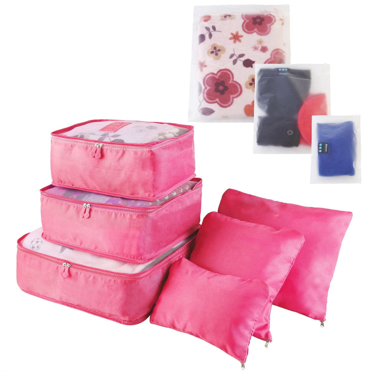 Ensemble de 6 cubes de rangement et sacs de compression : tailles graduées, pochettes compartimentées