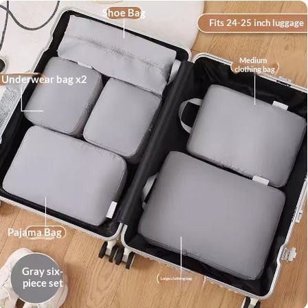 Kompressionskuber för packning, bagageorganiseringsset med 6 eller 8 delar och dubbla dragkedjor
