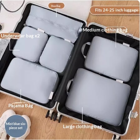 Kompressionskuber för packning, bagageorganiseringsset med 6 eller 8 delar och dubbla dragkedjor