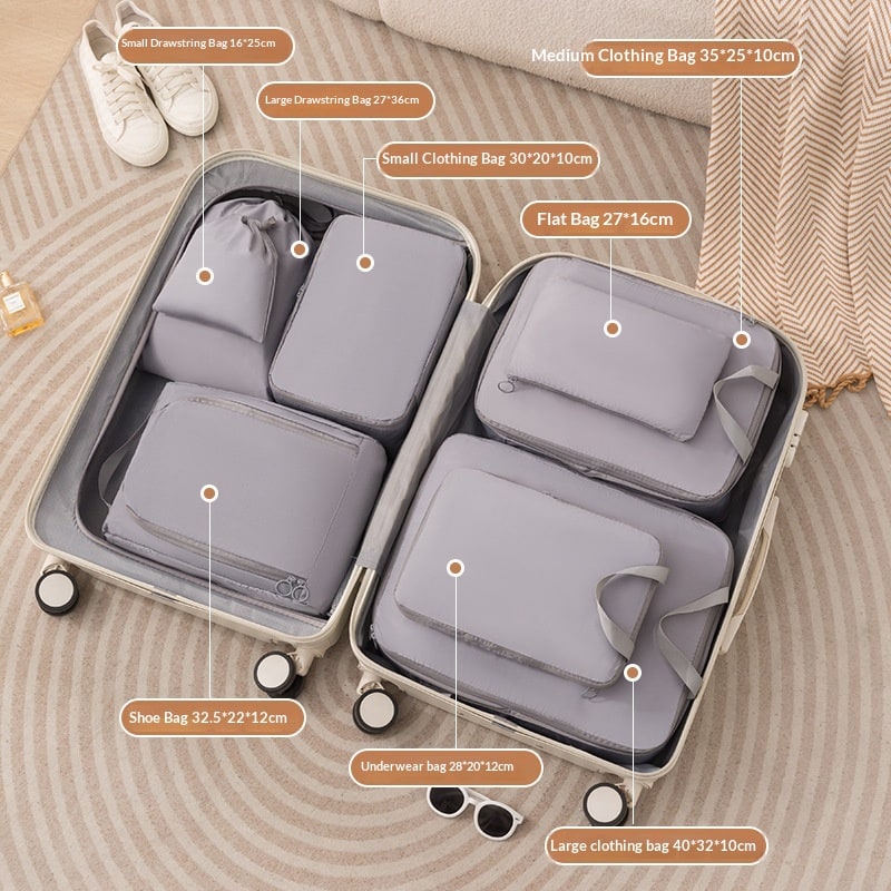 Compression Packing Cubes Luggage Organizer Sets 6 Or 8 Piece Dual Zipper Closure