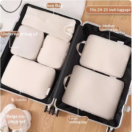 Compression Packing Cubes Luggage Organizer Sets 6 Or 8 Piece Dual Zipper Closure
