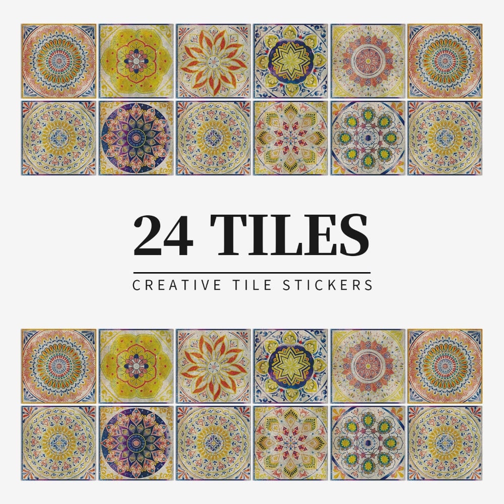 Self Adhesive Mandala Peel And Stick Tile Wall Stickers - 24 Pack
