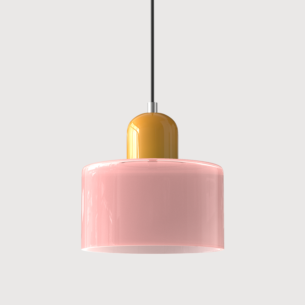 Nowoczesna lampa wisząca w stylu mid-century - dwupoziomowy klosz z matowego szkła, ciepłe białe rozproszone światło