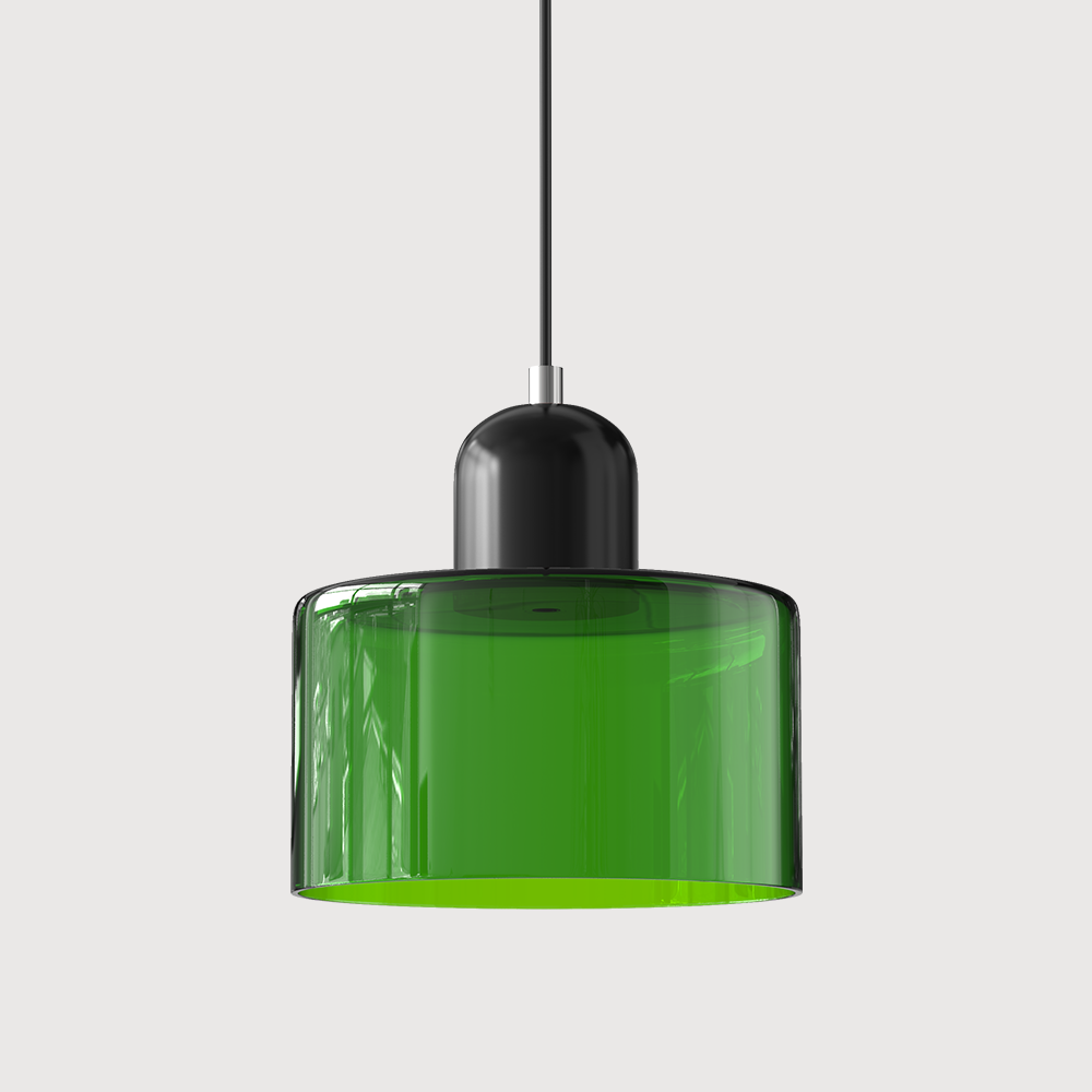Nowoczesna lampa wisząca w stylu mid-century - dwupoziomowy klosz z matowego szkła, ciepłe białe rozproszone światło