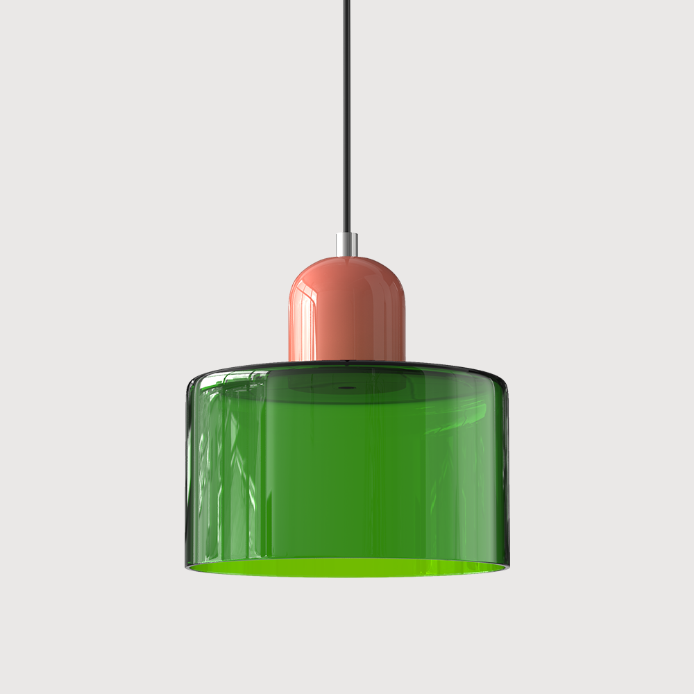 Nowoczesna lampa wisząca w stylu mid-century - dwupoziomowy klosz z matowego szkła, ciepłe białe rozproszone światło