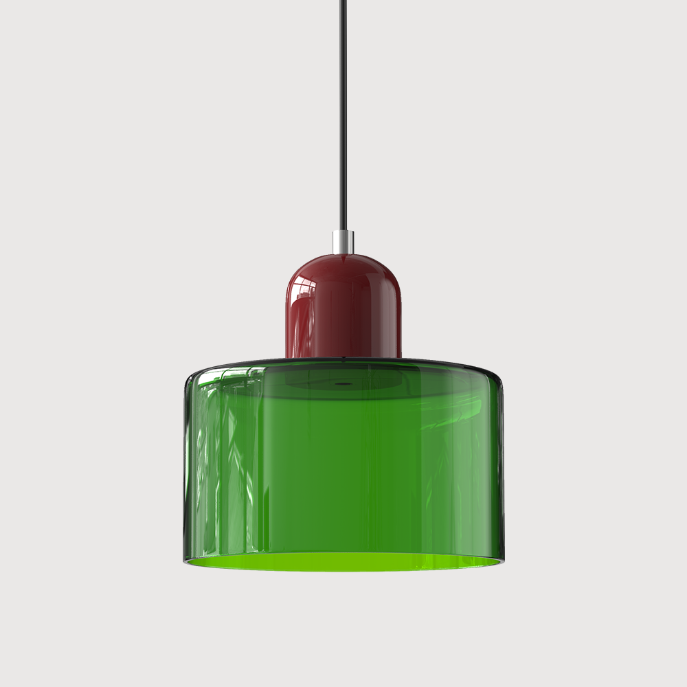 Nowoczesna lampa wisząca w stylu mid-century - dwupoziomowy klosz z matowego szkła, ciepłe białe rozproszone światło