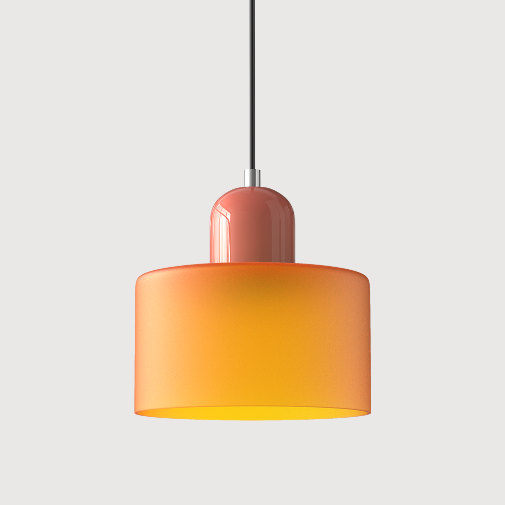 Nowoczesna lampa wisząca w stylu mid-century - dwupoziomowy klosz z matowego szkła, ciepłe białe rozproszone światło