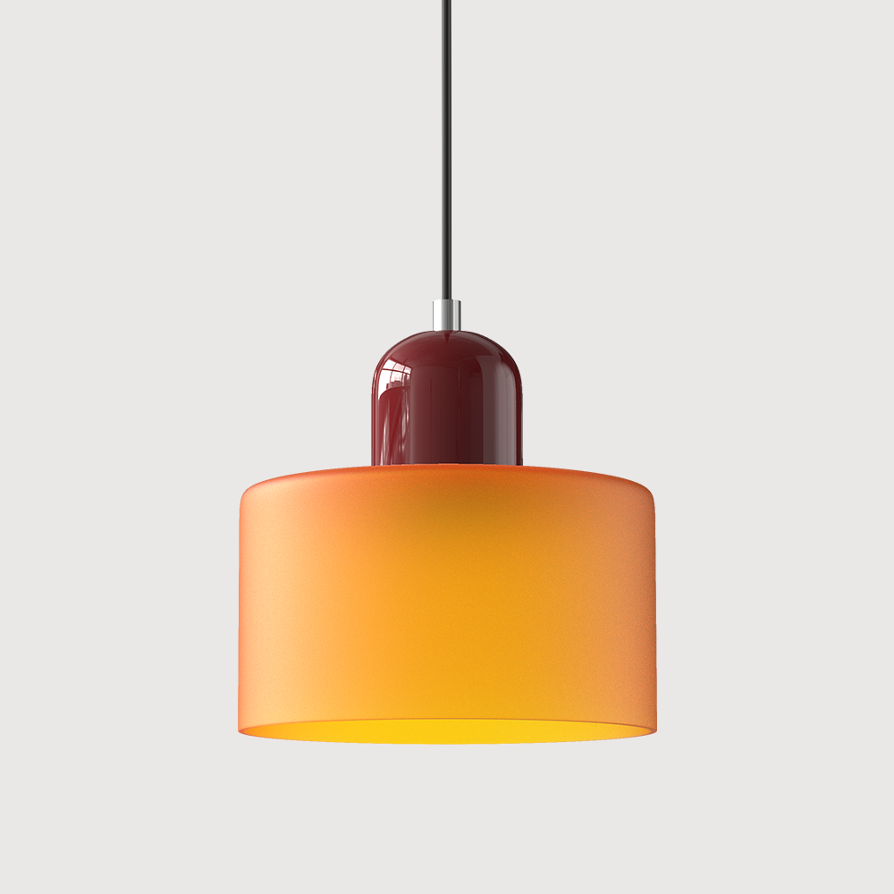 Nowoczesna lampa wisząca w stylu mid-century - dwupoziomowy klosz z matowego szkła, ciepłe białe rozproszone światło