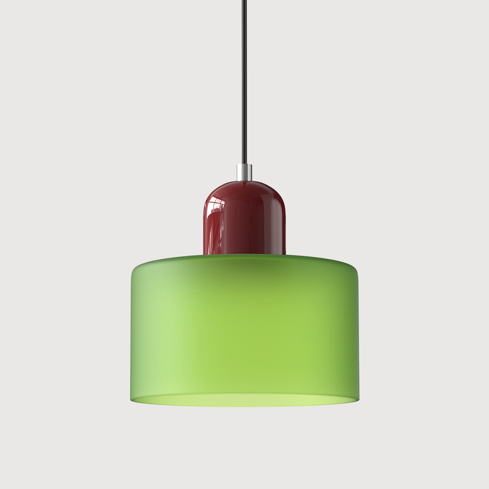 Nowoczesna lampa wisząca w stylu mid-century - dwupoziomowy klosz z matowego szkła, ciepłe białe rozproszone światło