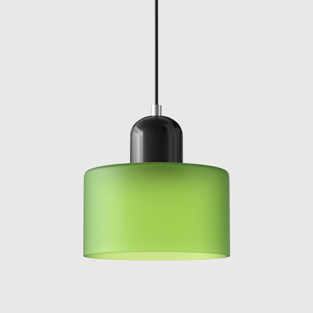 Nowoczesna lampa wisząca w stylu mid-century - dwupoziomowy klosz z matowego szkła, ciepłe białe rozproszone światło