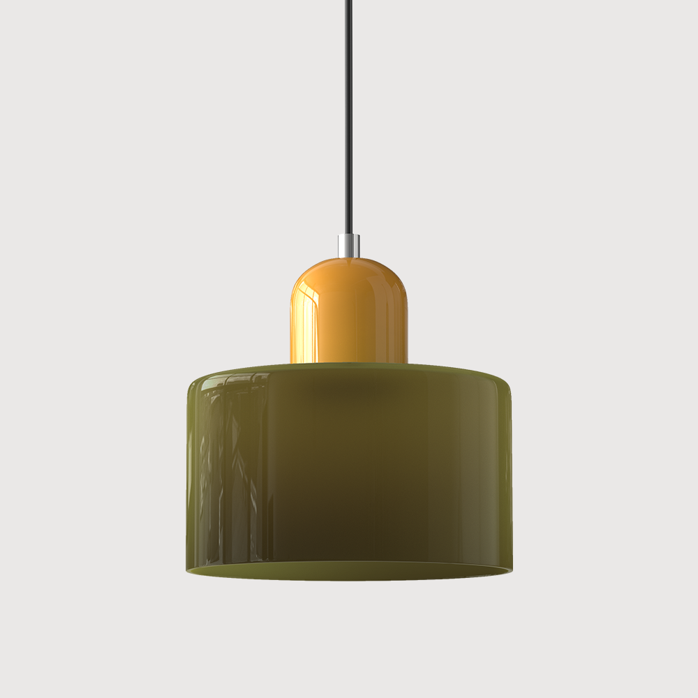 Nowoczesna lampa wisząca w stylu mid-century - dwupoziomowy klosz z matowego szkła, ciepłe białe rozproszone światło