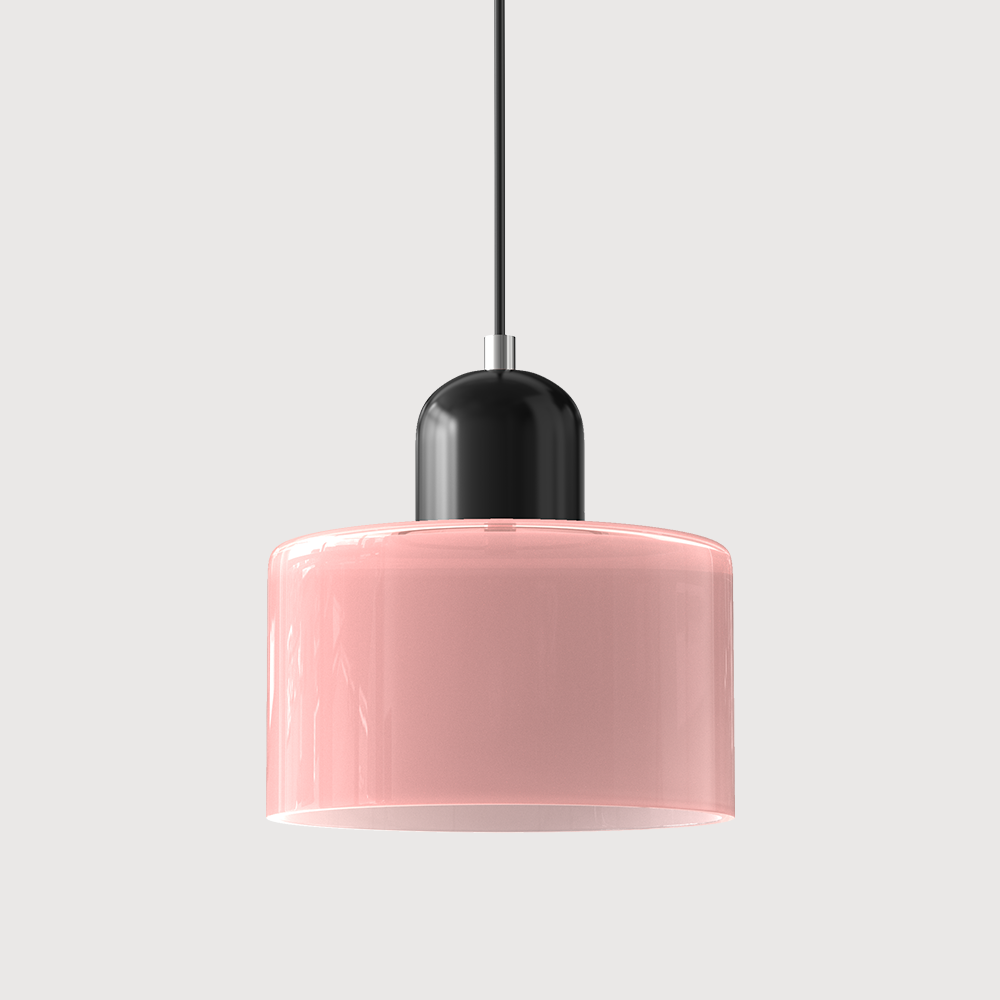 Nowoczesna lampa wisząca w stylu mid-century - dwupoziomowy klosz z matowego szkła, ciepłe białe rozproszone światło