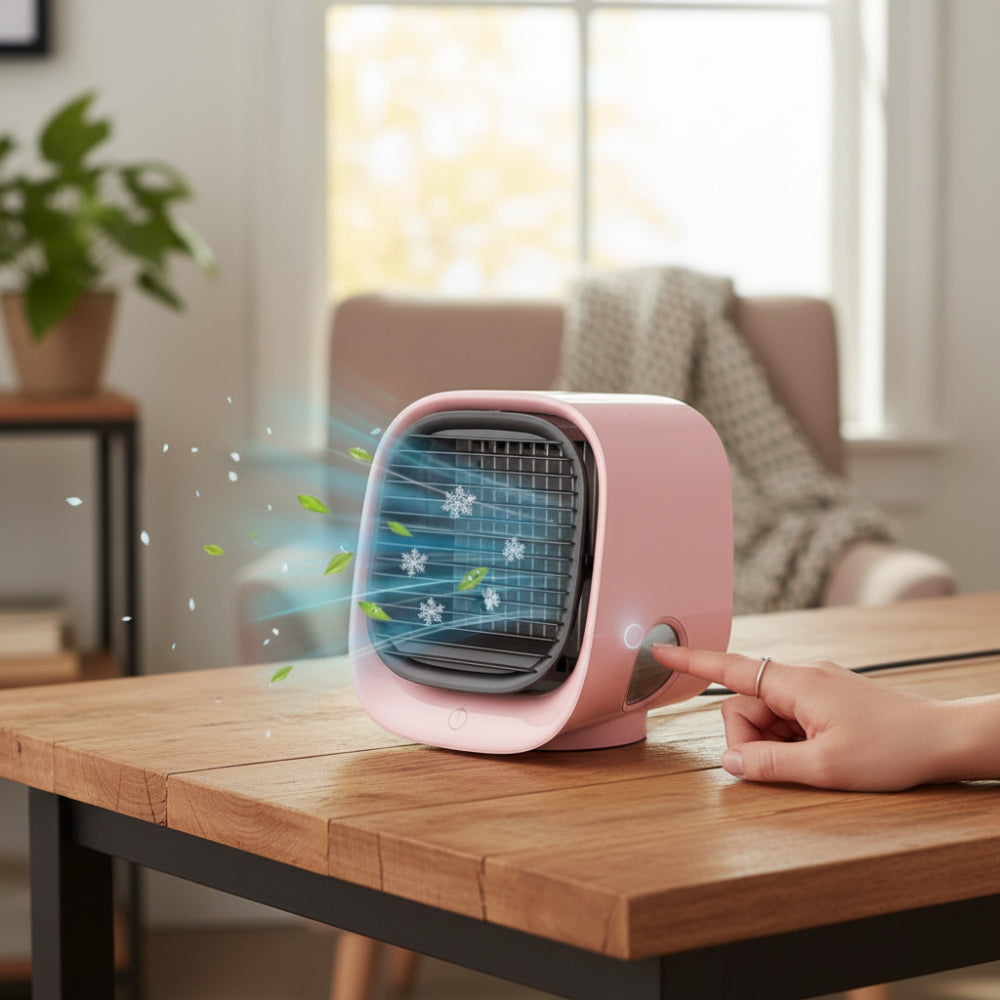 مروحة مبرد هواء شخصية محمولة بتصميم موفر للمساحة وتدفق هواء سريع لتبريد المكتب