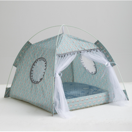 Lit-tente portable pour chat, tapis rembourré amovible, panneaux de fenêtre en maille ventilés