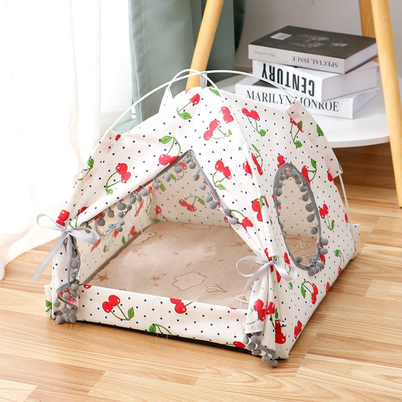 Lit-tente portable pour chat, tapis rembourré amovible, panneaux de fenêtre en maille ventilés