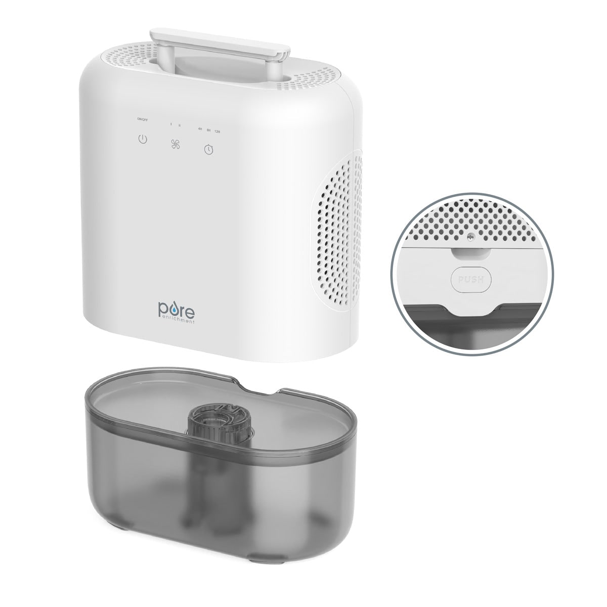 Compact Portable Dehumidifier, 300 Sq Ft Capacity, Drain Hose Included, 2-Speed Timer