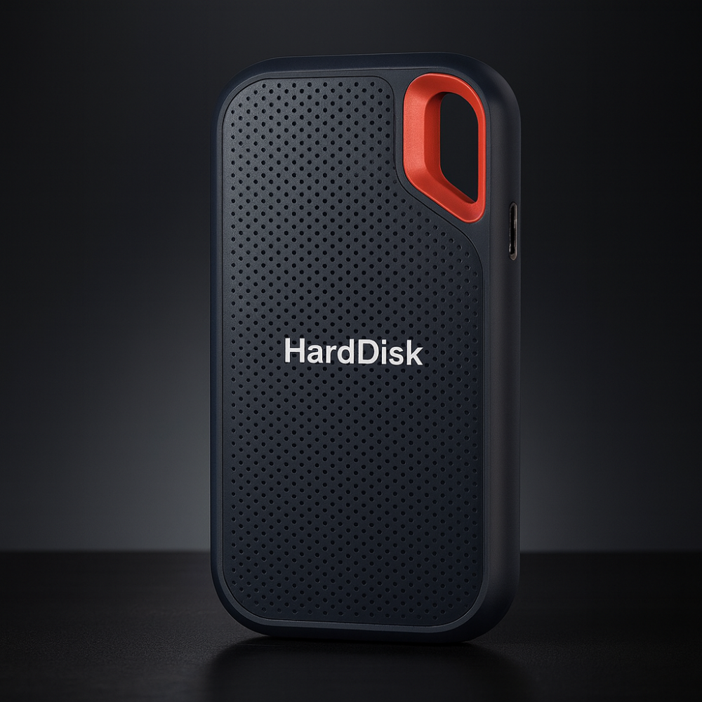 1TBポータブル外付けSSD — USB-C接続 一体型ランヤードループ