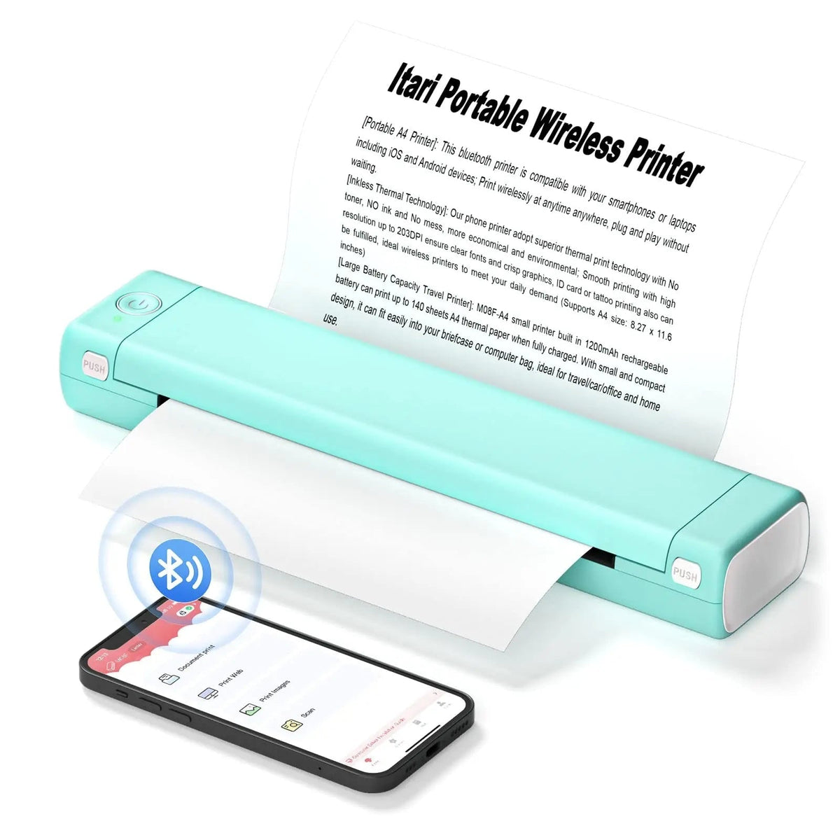 Portable Wireless Thermal Printer Bluetooth Usb Ready For A4 Smartphones