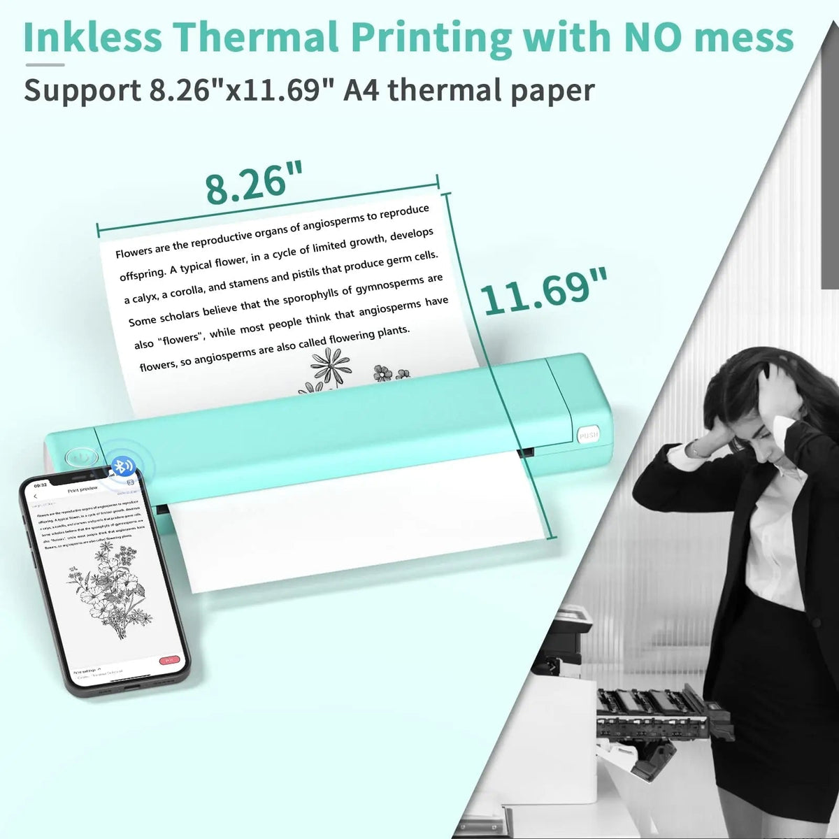 Portable Wireless Thermal Printer Bluetooth Usb Ready For A4 Smartphones
